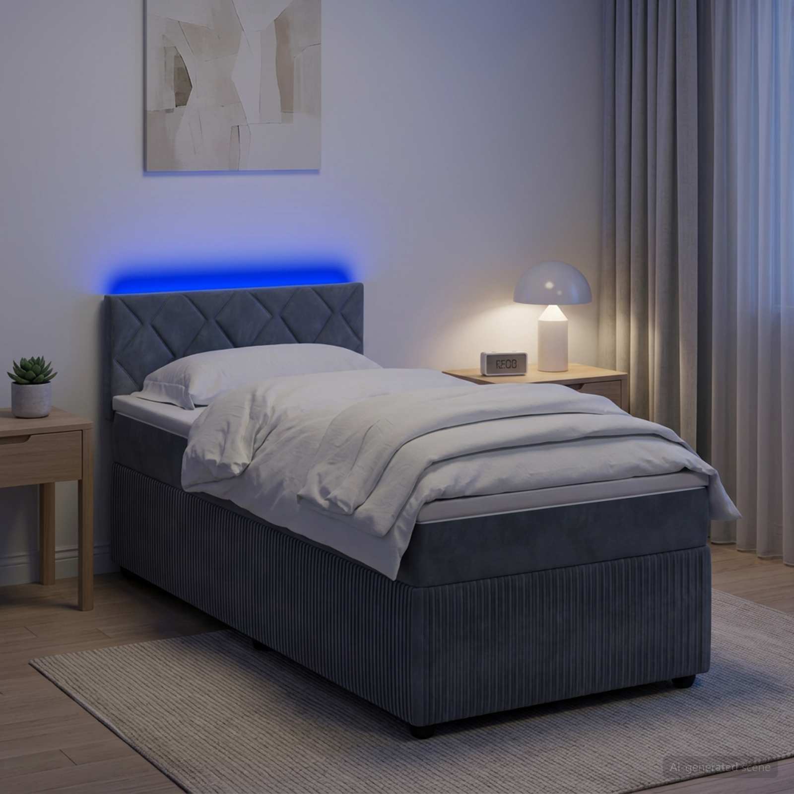 Box Spring Seng med Madras og LED Mrkegr 90 x 190 cm Fljl
