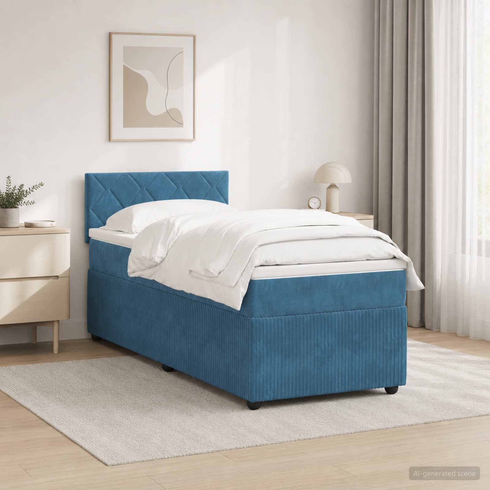 Boxmadras med topmadras med hovedgrde Bl 100 x 200 cm Fljl