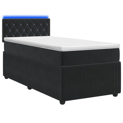 Boxmadras med topmadras med hovedgærde Sort 90 x 190 cm Fløjl