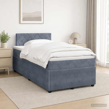 Boxmadras med topmadras Mørkegrå 120 x 190 cm Fløjl