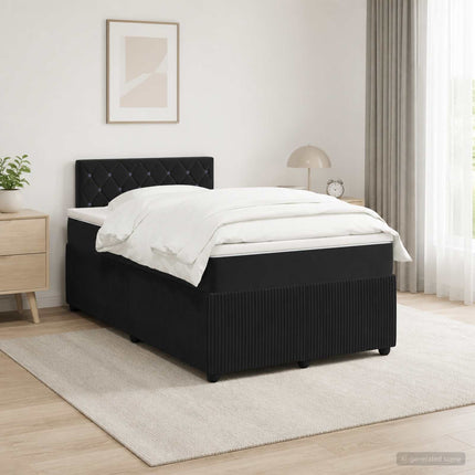 Boxmadras med topmadras med hovedgærde Sort 120 x 190 cm Fløjl