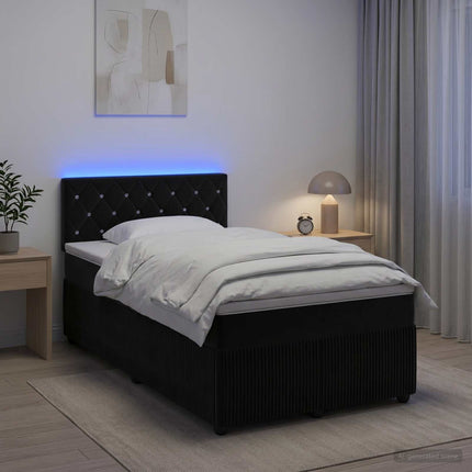 Boxmadras med topmadras med hovedgærde Sort 120 x 190 cm Fløjl