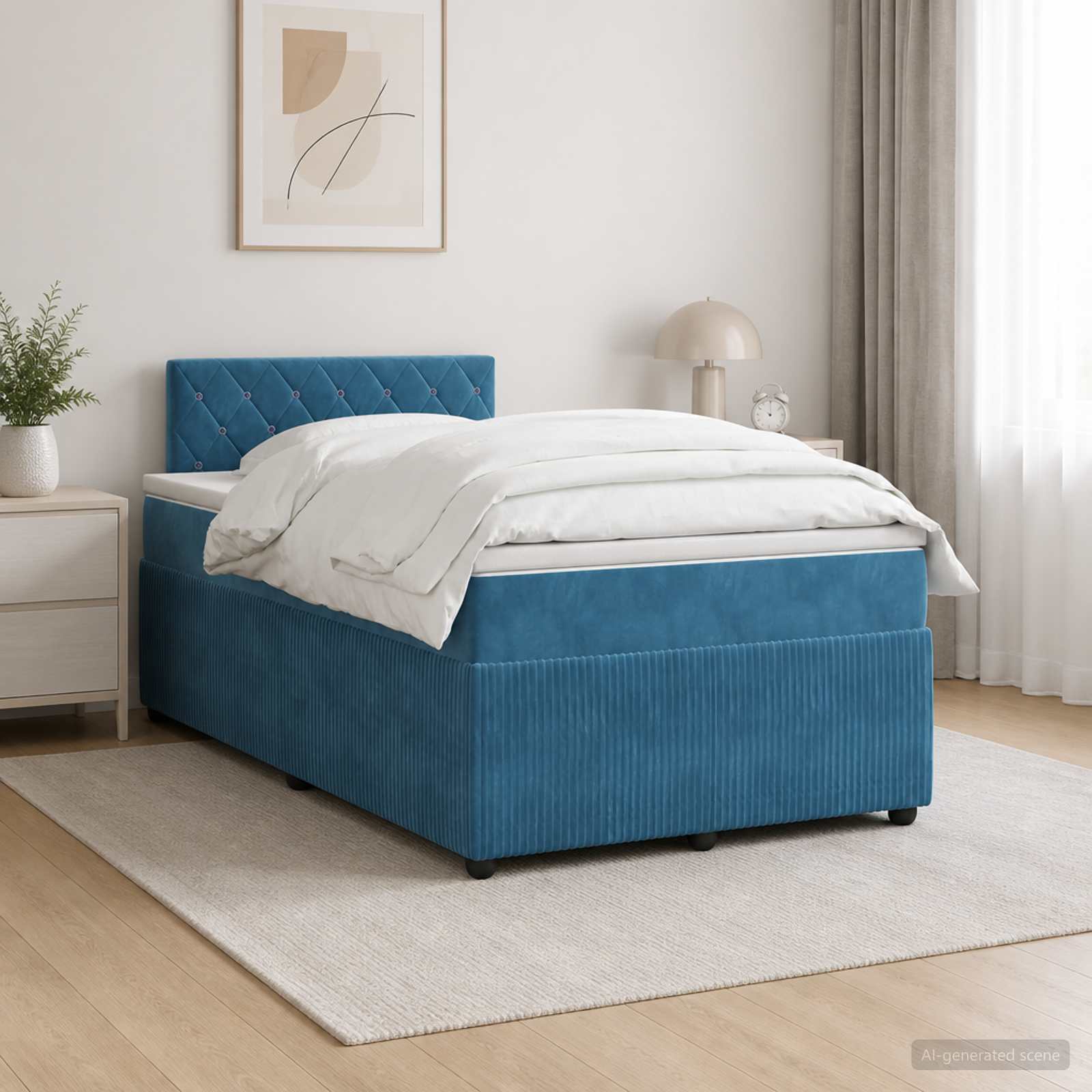 Boxmadras med topmadras med hovedgrde Bl 120 x 200 cm Fljl