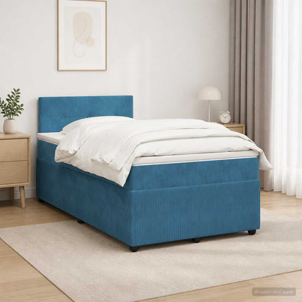 Boxmadras med topmadras med hovedgærde Blå 120 x 190 cm Fløjl