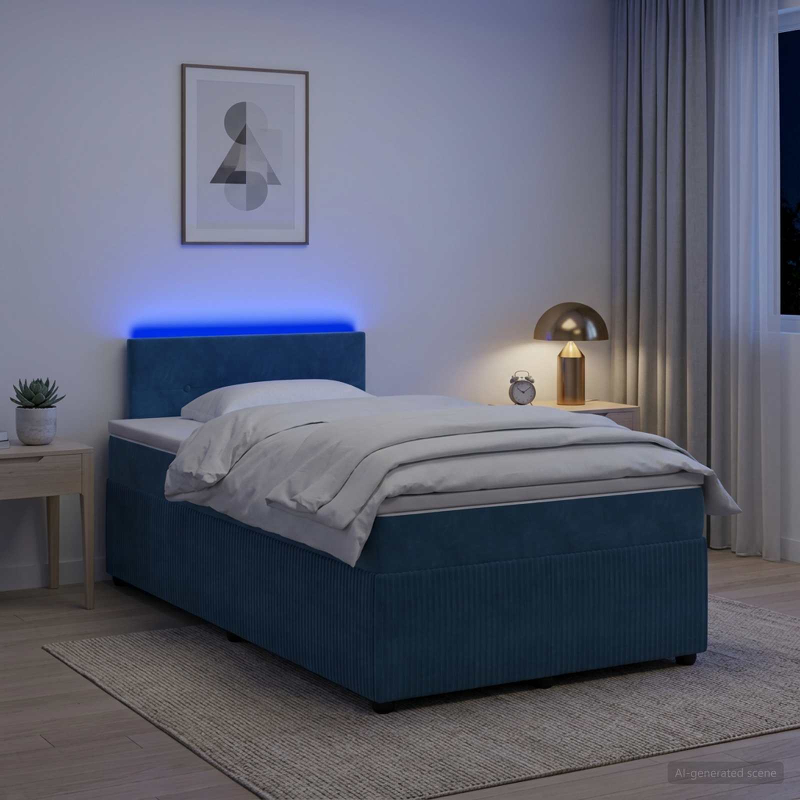 Boxmadras med topmadras med hovedgrde Bl 120 x 190 cm Fljl
