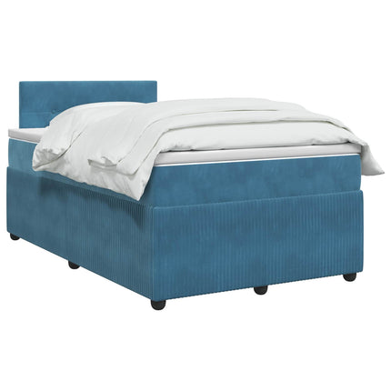Boxmadras med topmadras med hovedgærde Blå 120 x 190 cm Fløjl