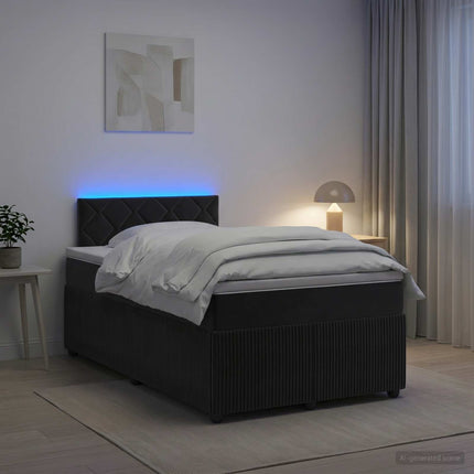 Boxmadras med topmadras med hovedgærde Sort 120 x 190 cm Fløjl