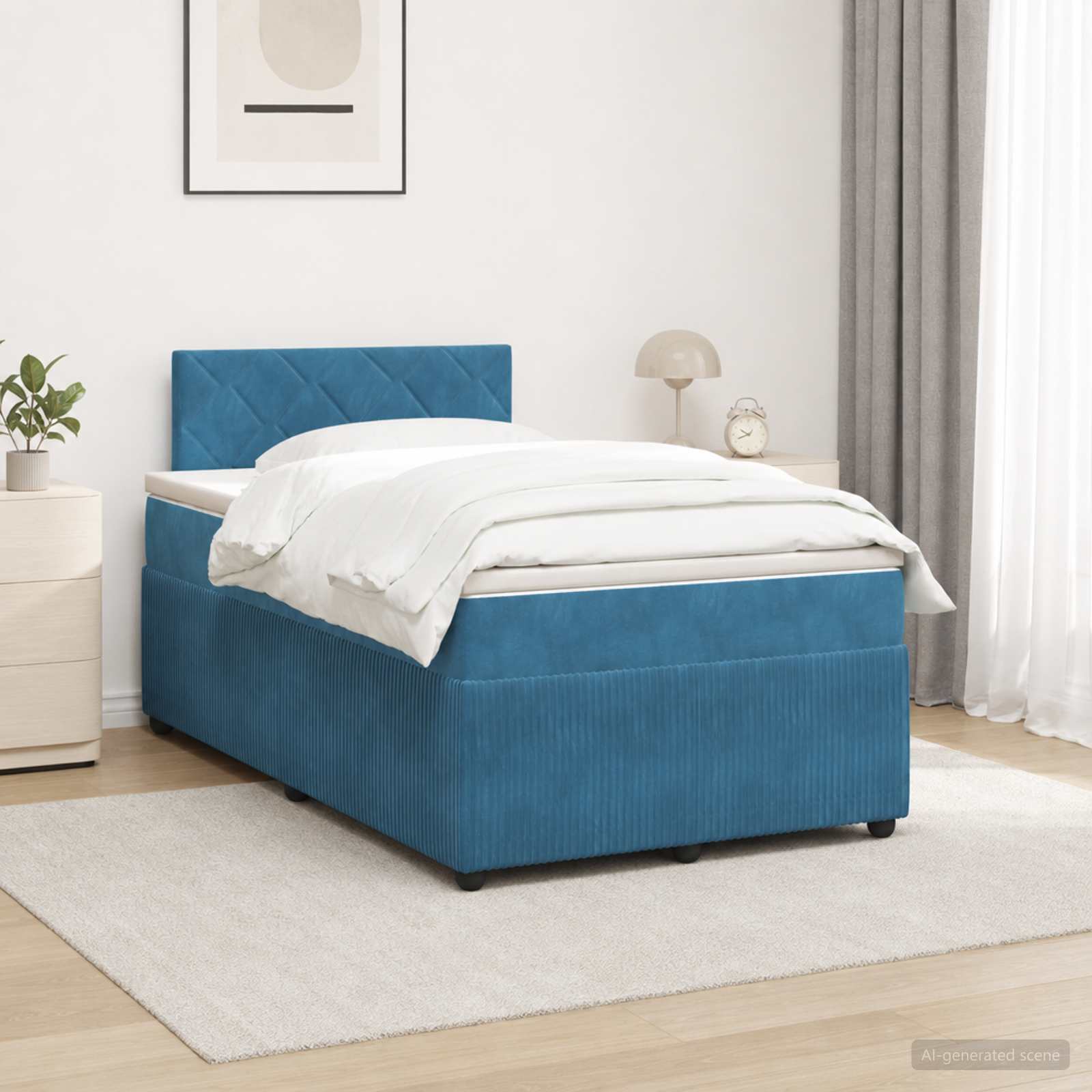 Boxmadras med topmadras med hovedgrde Bl 120 x 200 cm Fljl