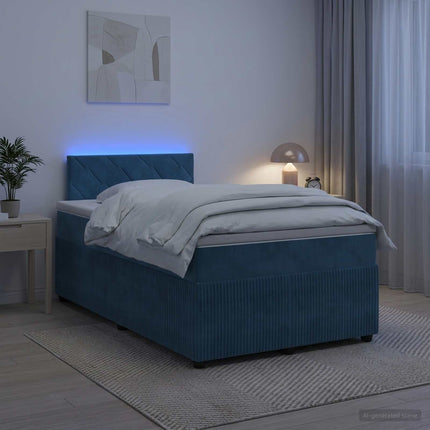 Boxmadras med topmadras med hovedgærde Blå 120 x 200 cm Fløjl
