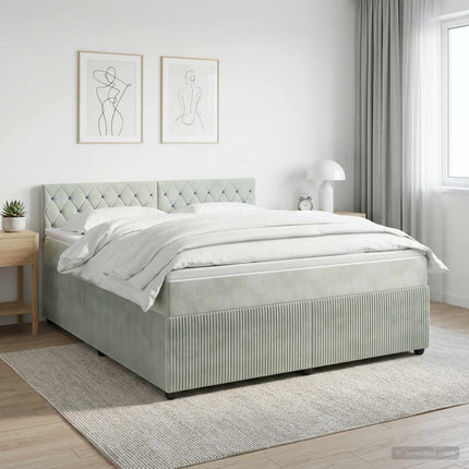 Boxmadras med topmadras Lysegrå 140 x 190 cm Fløjl