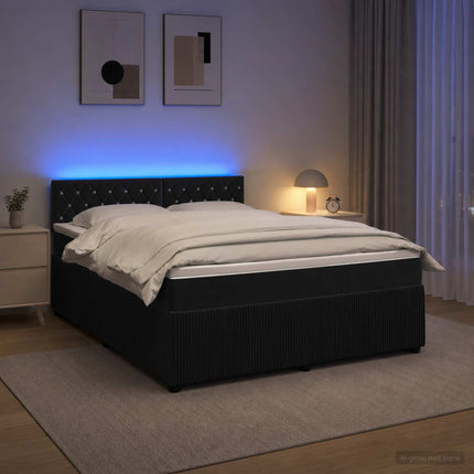 Boxmadras med topmadras med hovedgærde Sort 180 x 200 cm Fløjl