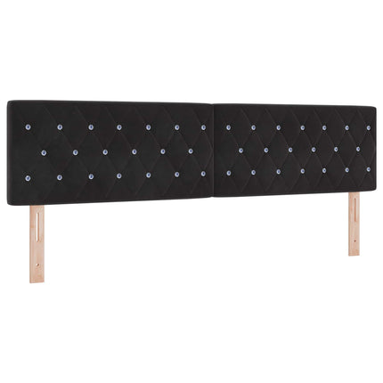 Boxmadras med topmadras med hovedgærde Sort 180 x 200 cm Fløjl