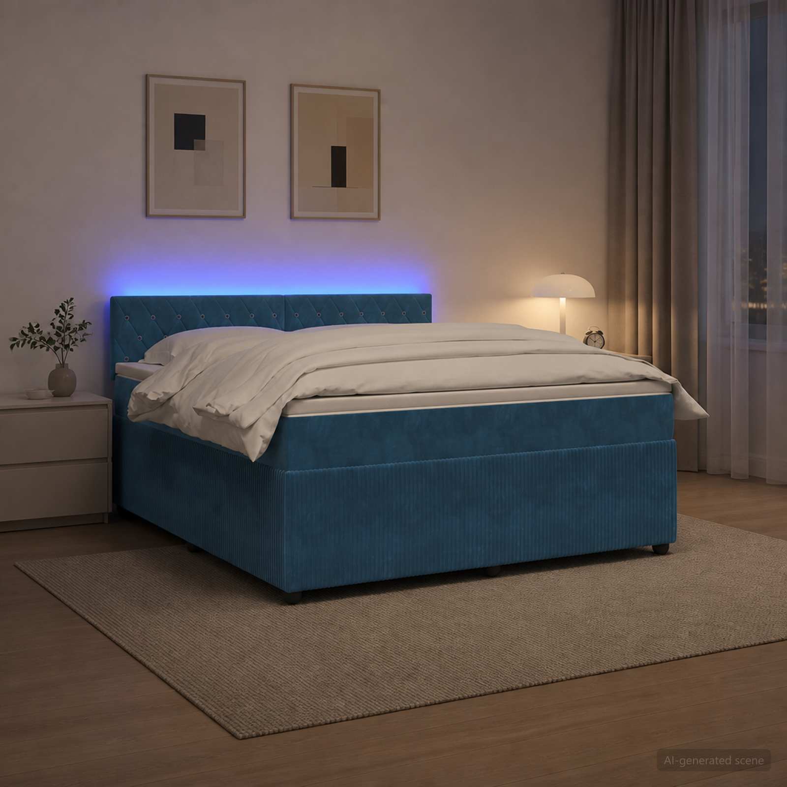 Boxmadras med topmadras med hovedgrde Bl 140 x 190 cm Fljl