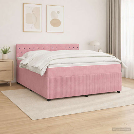 Boxmadras med topmadras Lyserød 140 x 200 cm Fløjl