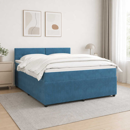 Boxmadras med topmadras med hovedgærde Blå 140 x 200 cm Fløjl