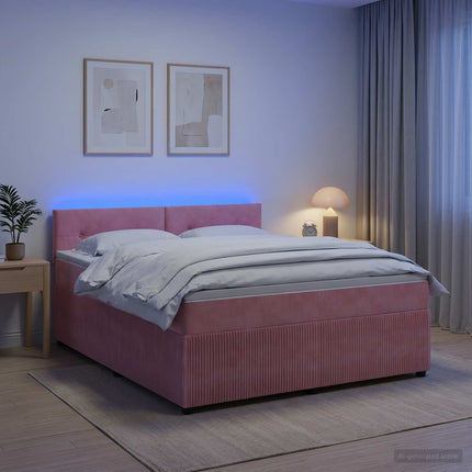 Boxmadras med topmadras Lyserød 180 x 200 cm Fløjl