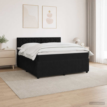 Boxmadras med topmadras med hovedgærde Sort 140 x 200 cm Fløjl