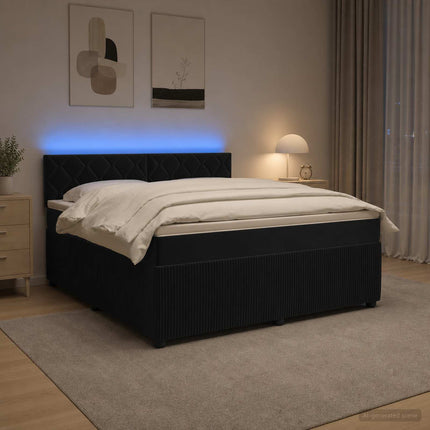 Boxmadras med topmadras med hovedgærde Sort 180 x 200 cm Fløjl