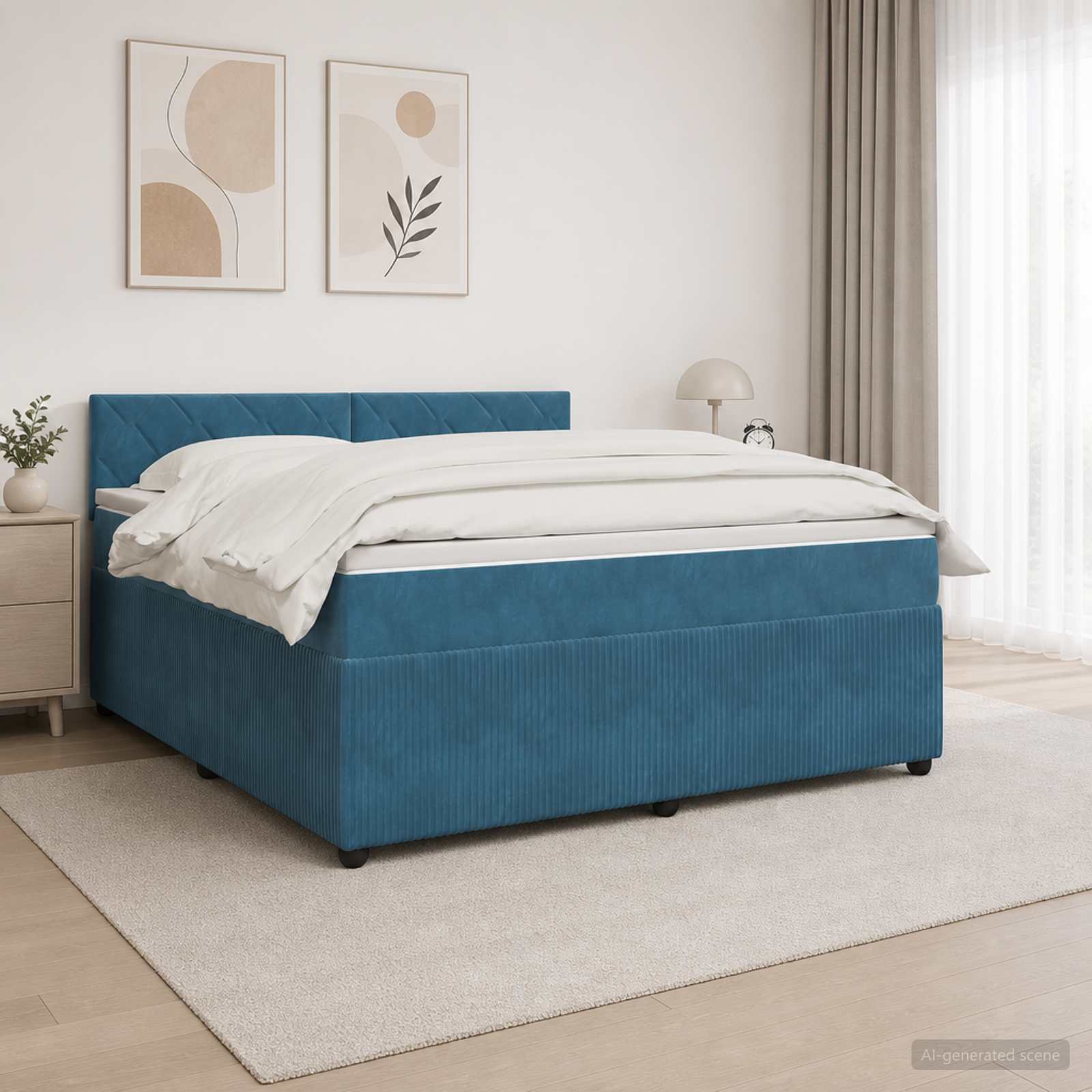 Boxmadras med topmadras med hovedgrde Bl 140 x 190 cm Fljl