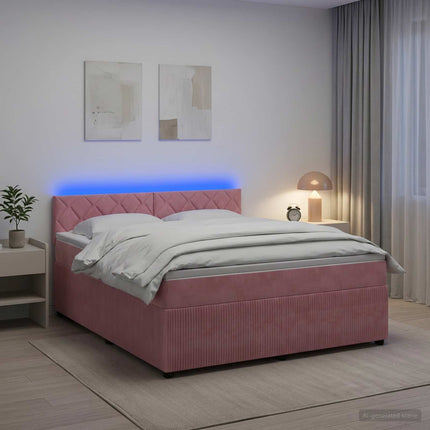 Boxmadras med topmadras Lyserød 180 x 200 cm Fløjl