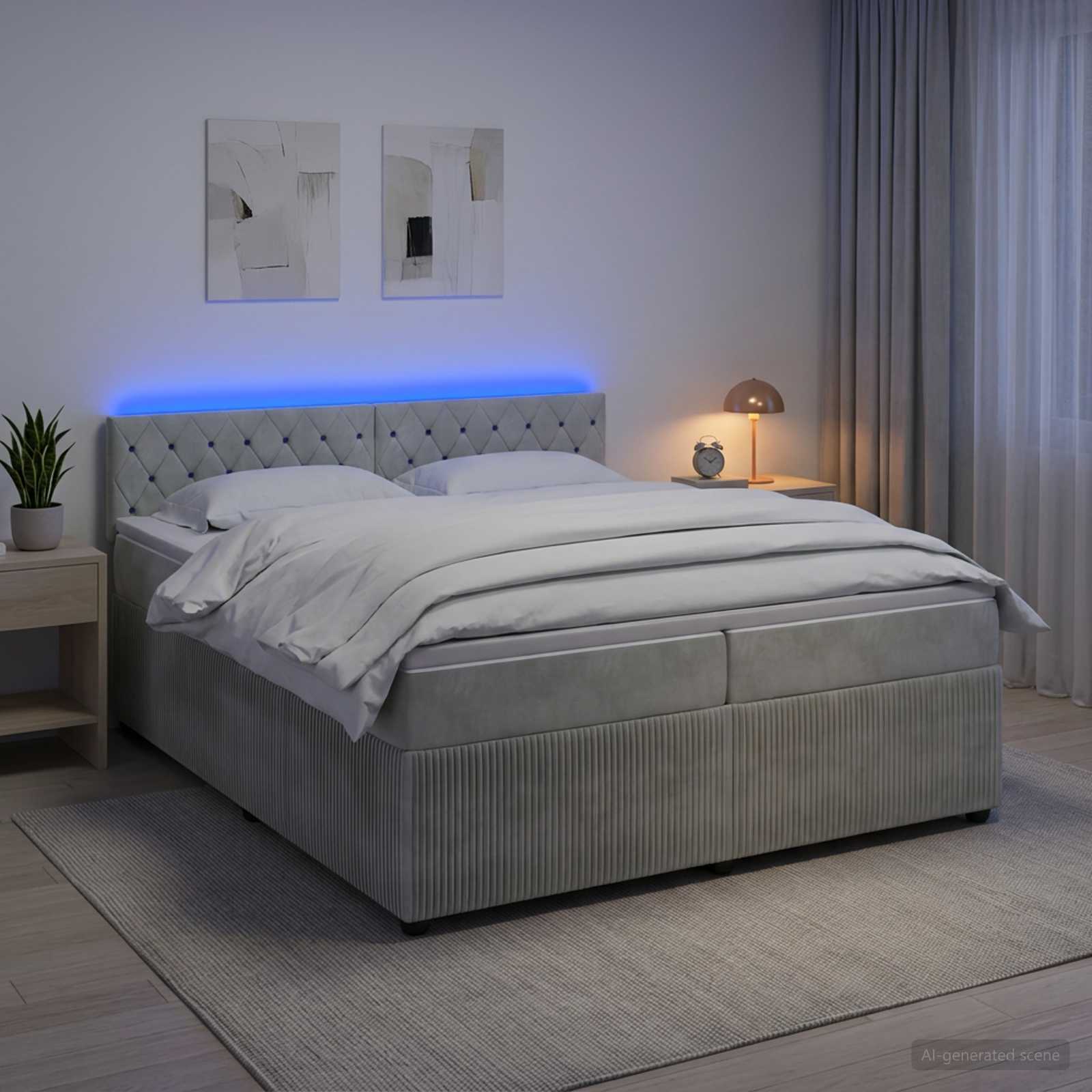 Boxmadras med topmadras Lysegr 200 x 200 cm Fljl