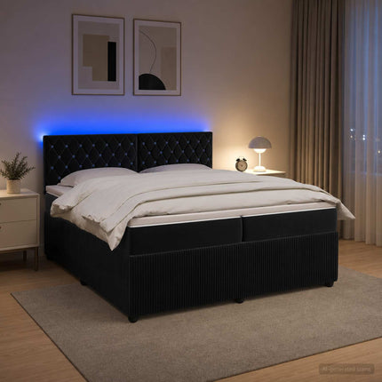 Boxmadras med topmadras med hovedgærde Sort 200 x 200 cm Fløjl