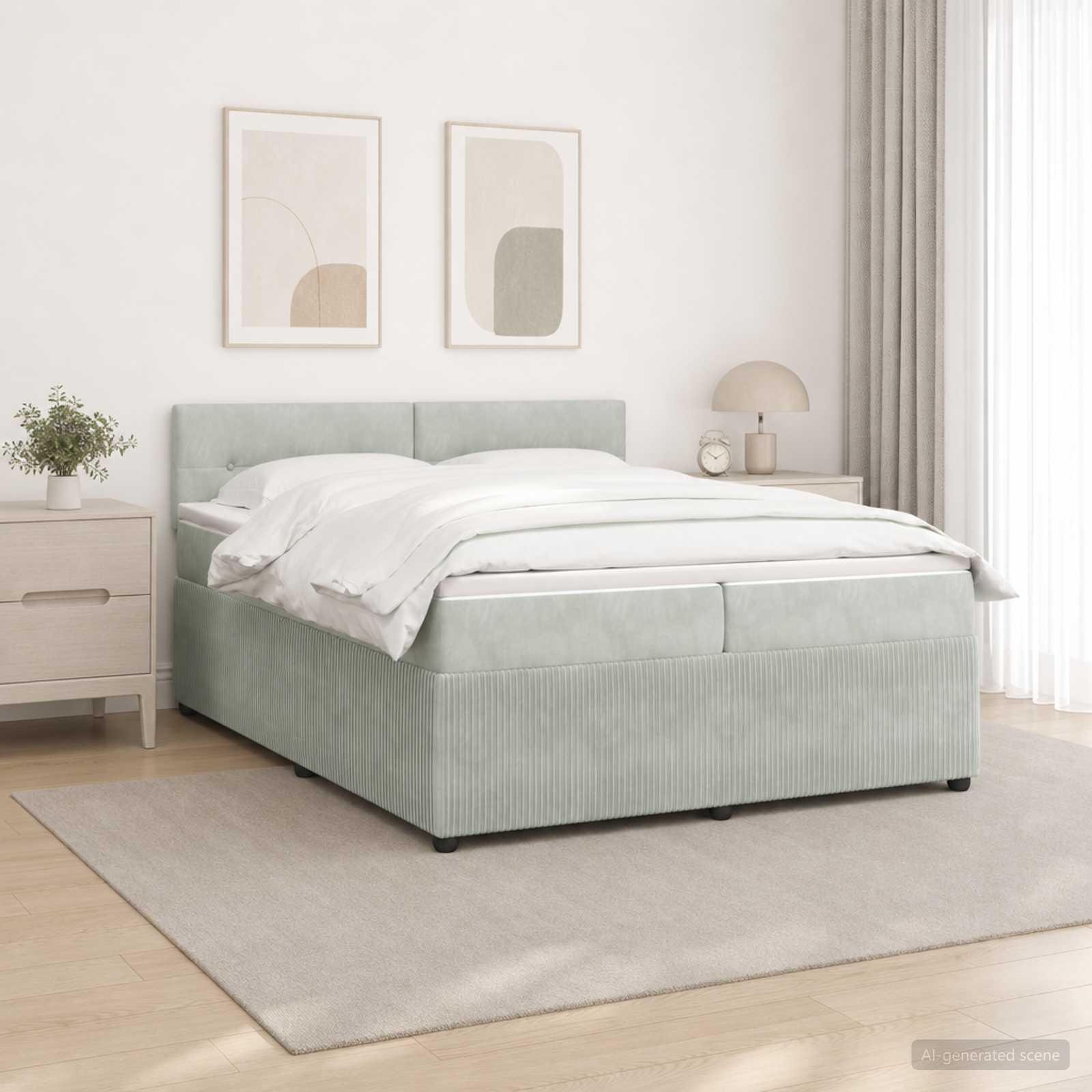 Boxmadras med topmadras Lysegr 200 x 200 cm Fljl