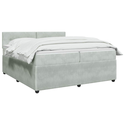 Boxmadras med topmadras Lysegrå 200 x 200 cm Fløjl