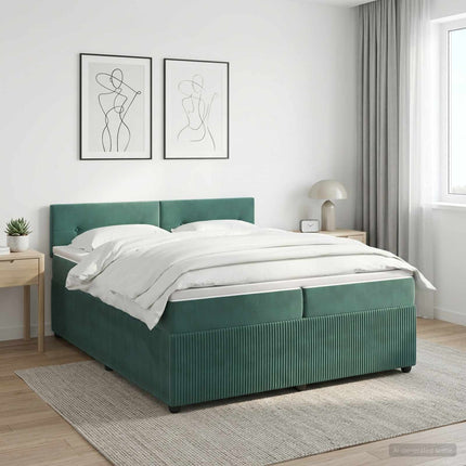 Boxmadras med topmadras Mørkegrøn 200 x 200 cm Fløjl