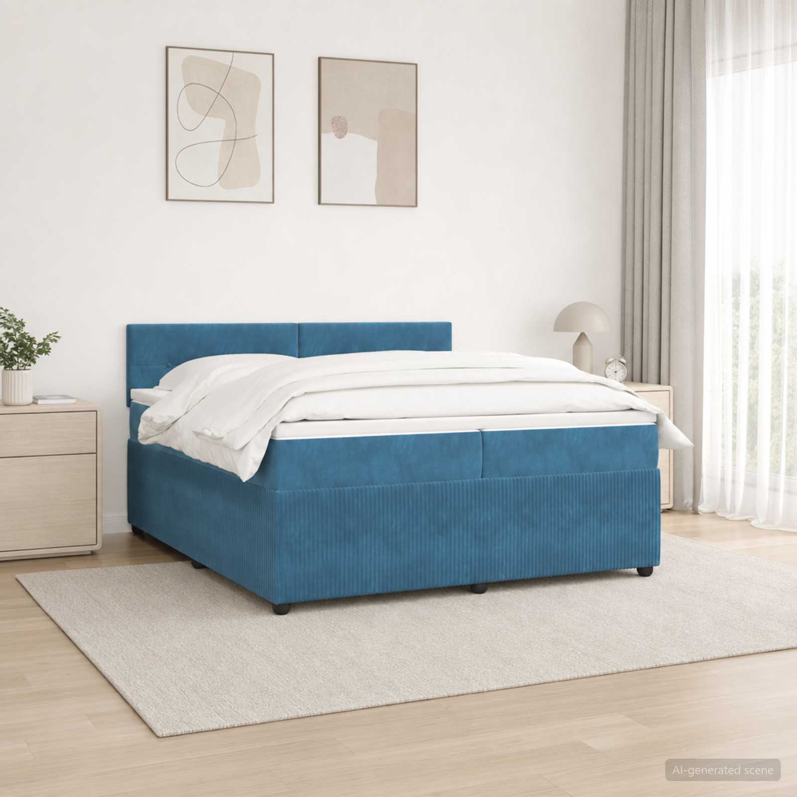 Boxmadras med topmadras med hovedgrde Bl 200 x 200 cm Fljl