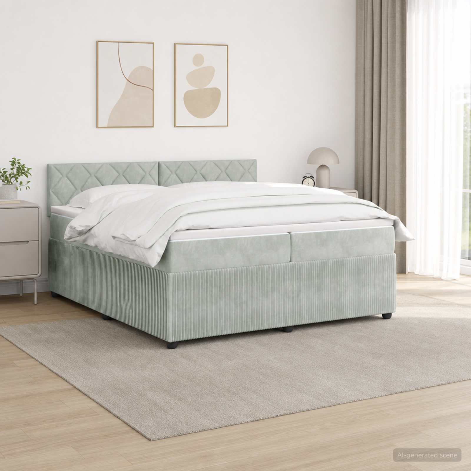 Boxmadras med topmadras Lysegr 200 x 200 cm Fljl