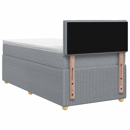 Box Spring Seng med Madras og LED Lysegrå 90 x 190 cm Stof