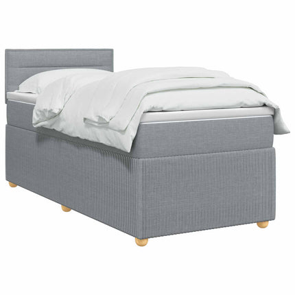 Box Spring Seng med Madras og LED Lysegrå 90 x 190 cm Stof