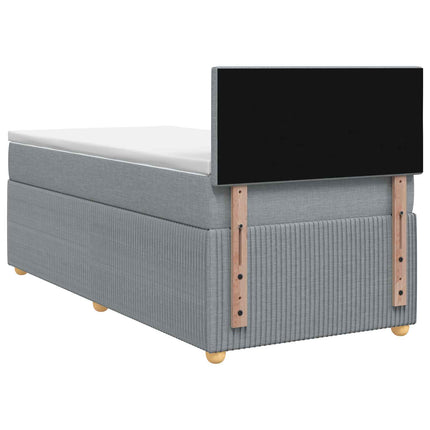 Box Spring Seng med Madras og LED Lysegrå 90 x 190 cm Stof
