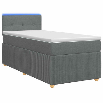 Box Spring Seng med Madras og LED Mørkegrå 90 x 190 cm Stof