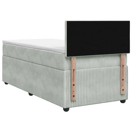 Box Spring Seng med Madras og LED Lysegrå 90 x 190 cm Fløjl