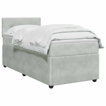Box Spring Seng med Madras og LED Lysegrå 90 x 190 cm Fløjl