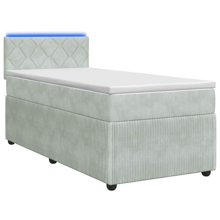 Box Spring Seng med Madras og LED Lysegrå 90 x 190 cm Fløjl