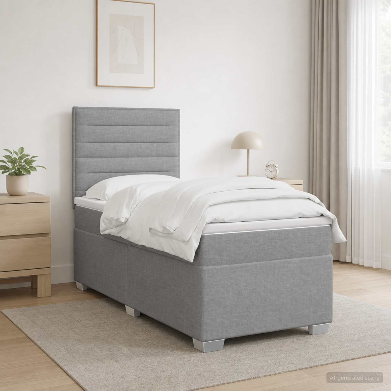 Boxmadras med topmadras Lysegr 100 x 200 cm Stof