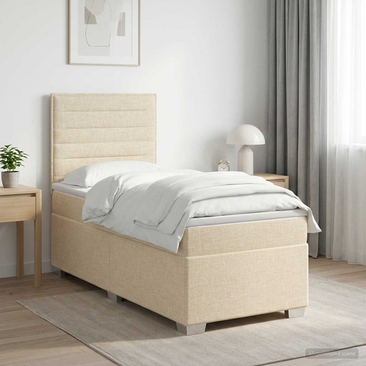 Boxmadras med topmadras Cremefarvet 100 x 200 cm Stof