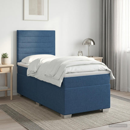 Boxmadras med topmadras med hovedgærde Blå 90 x 200 cm Stof