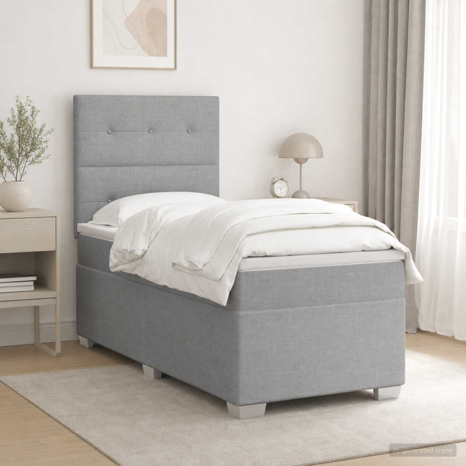 Boxmadras med topmadras Lysegr 100 x 200 cm Stof