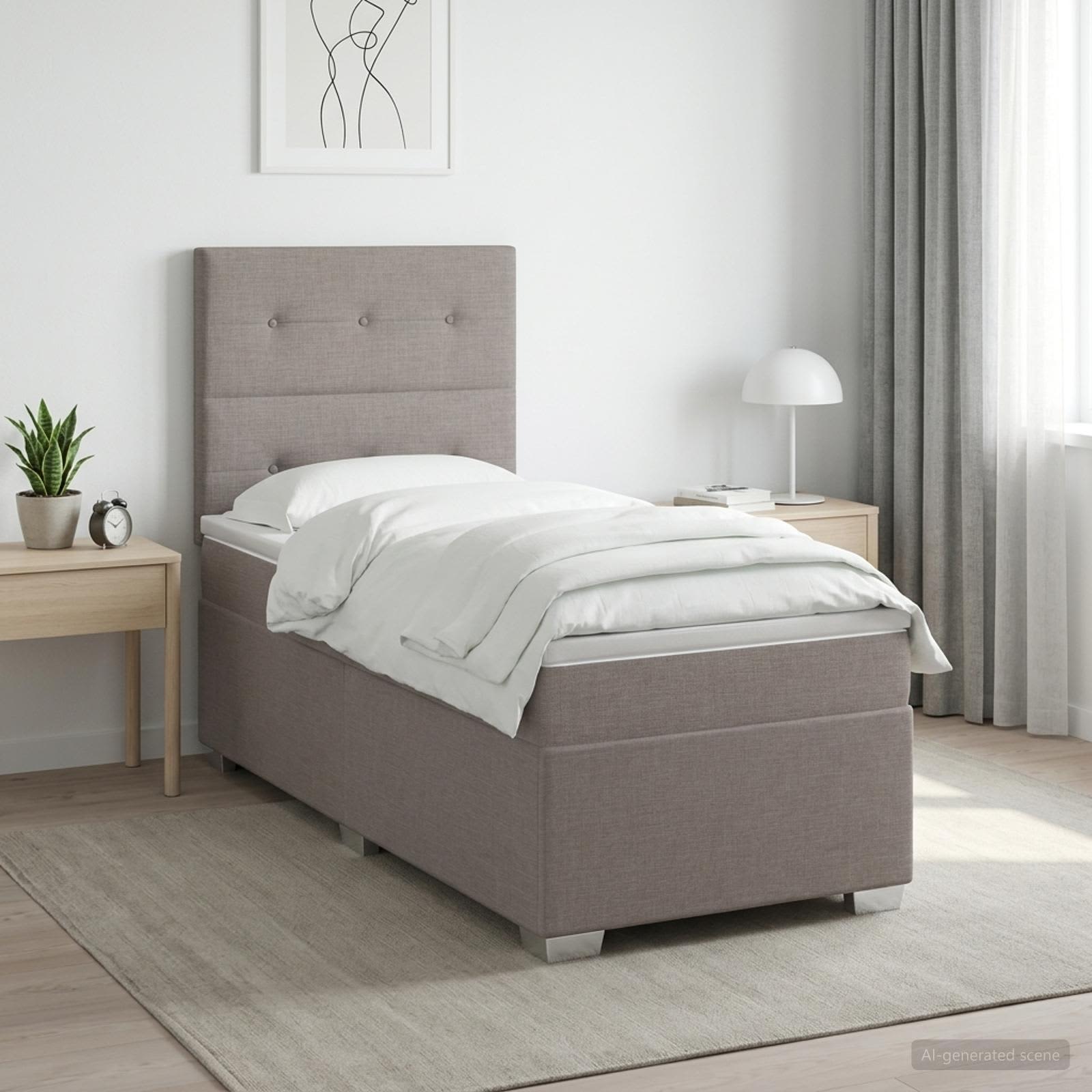 Boxmadras med topmadras Grbrun 100 x 200 cm Stof