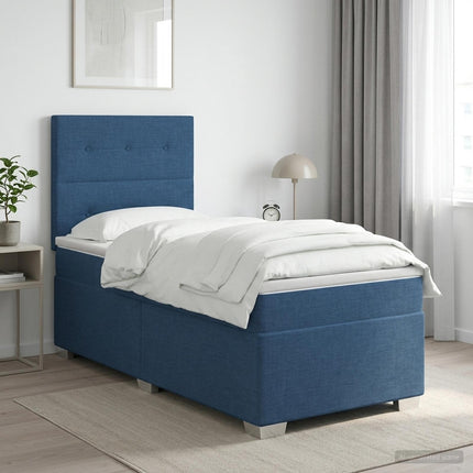 Boxmadras med topmadras med hovedgærde Blå 90 x 190 cm Stof