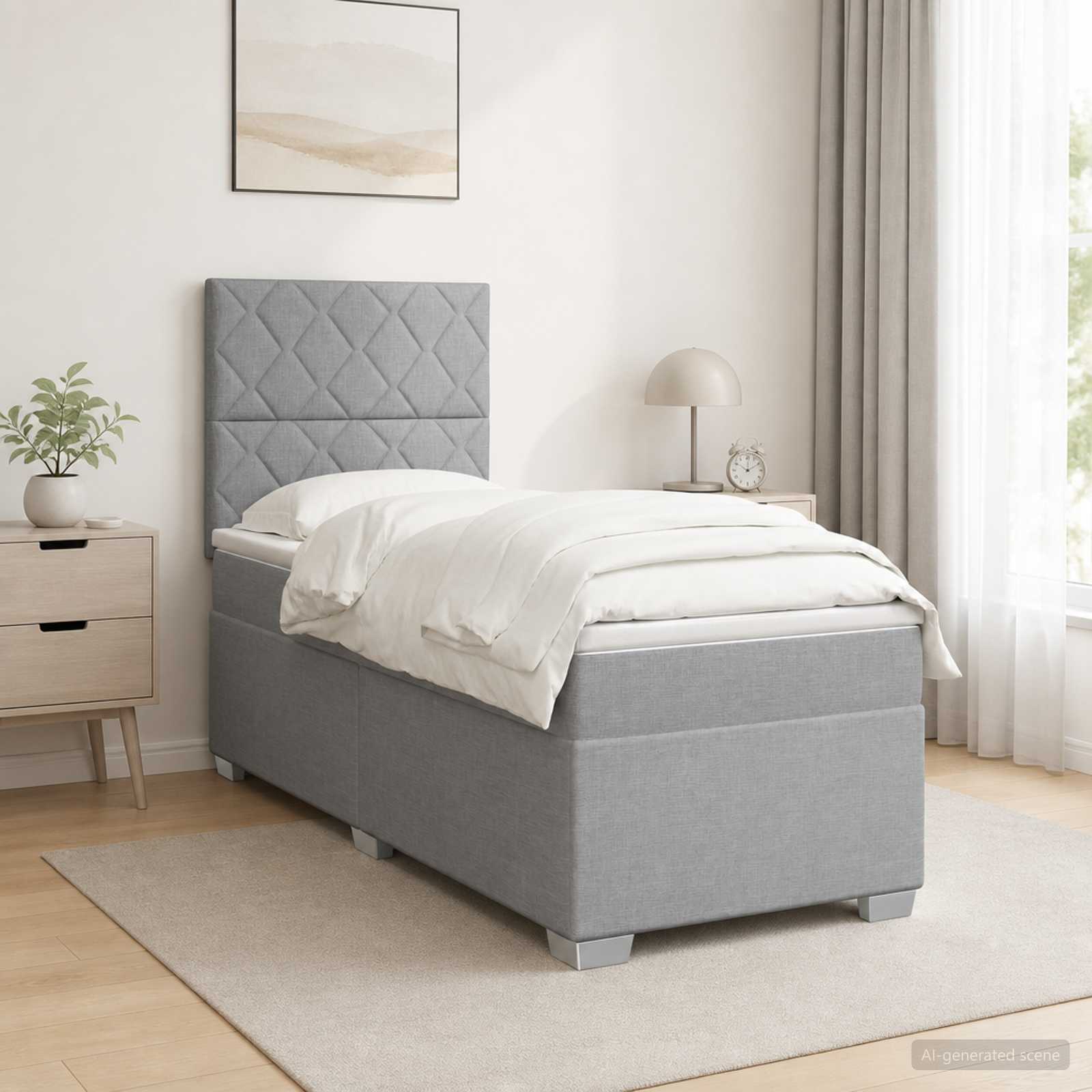 Boxmadras med topmadras Lysegr 100 x 200 cm Stof