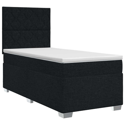 Boxmadras med topmadras med hovedgærde Sort 80 x 200 cm Stof
