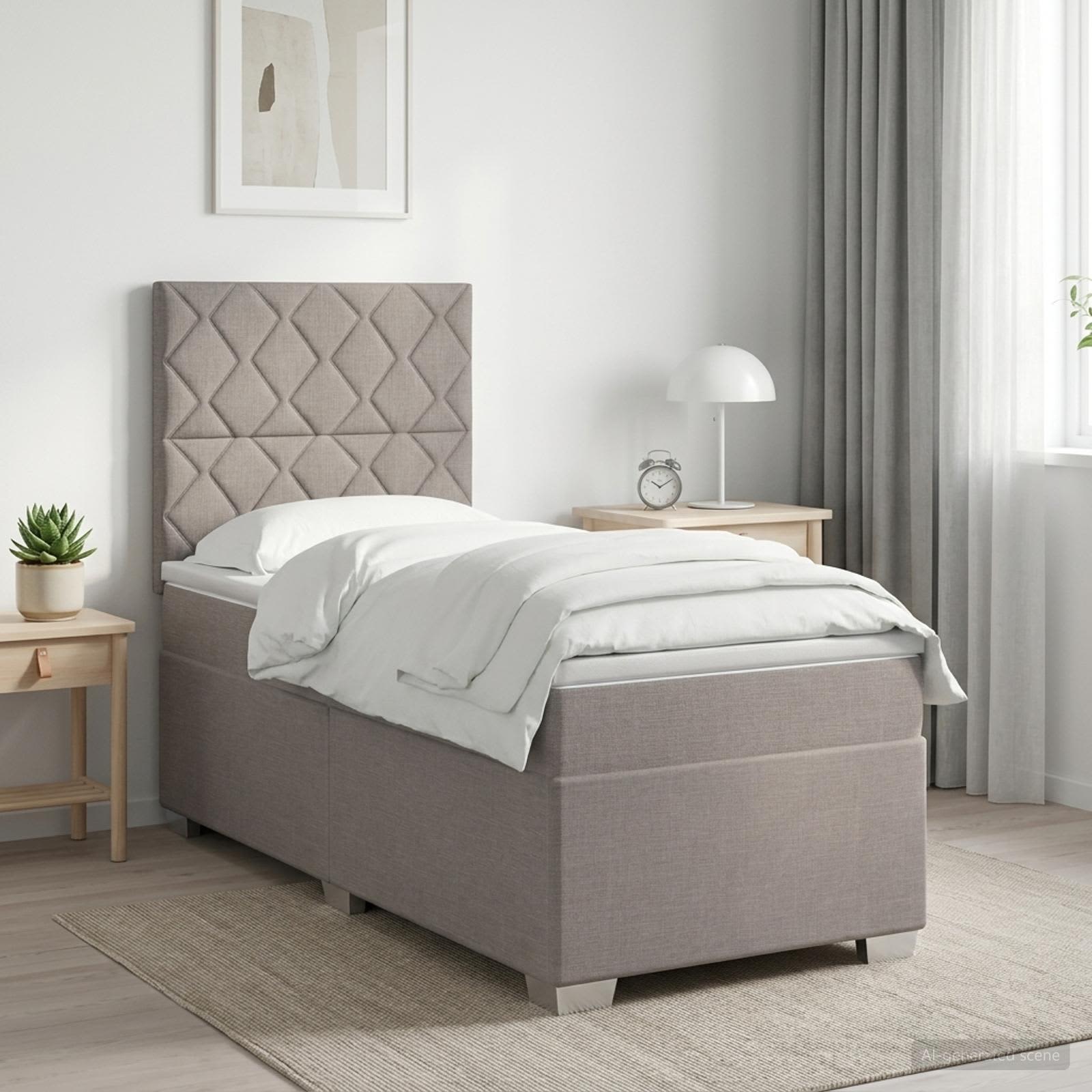 Boxmadras med topmadras Grbrun 100 x 200 cm Stof