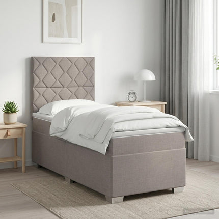 Boxmadras med topmadras med hovedgærde Gråbrun 90 x 200 cm Stof