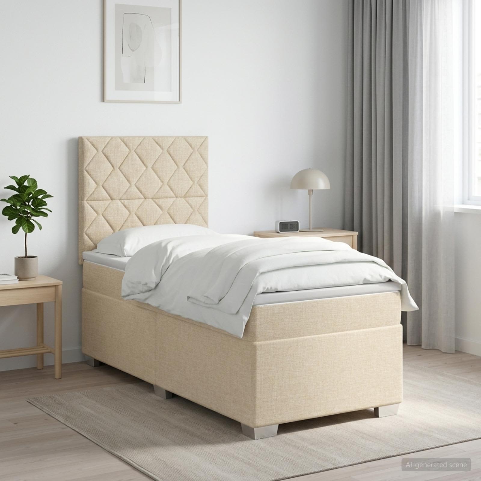 Boxmadras med topmadras Cremefarvet 90 x 200 cm Stof