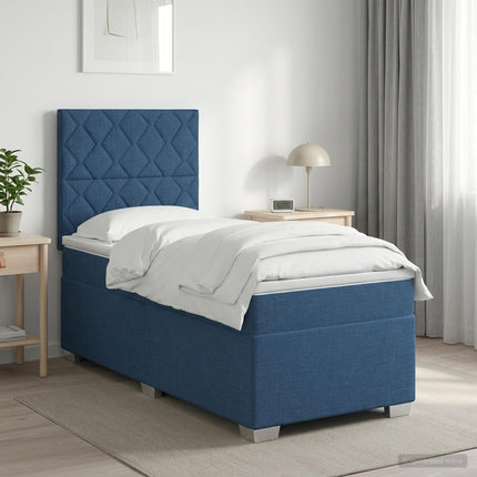 Boxmadras med topmadras med hovedgærde Blå 90 x 190 cm Stof